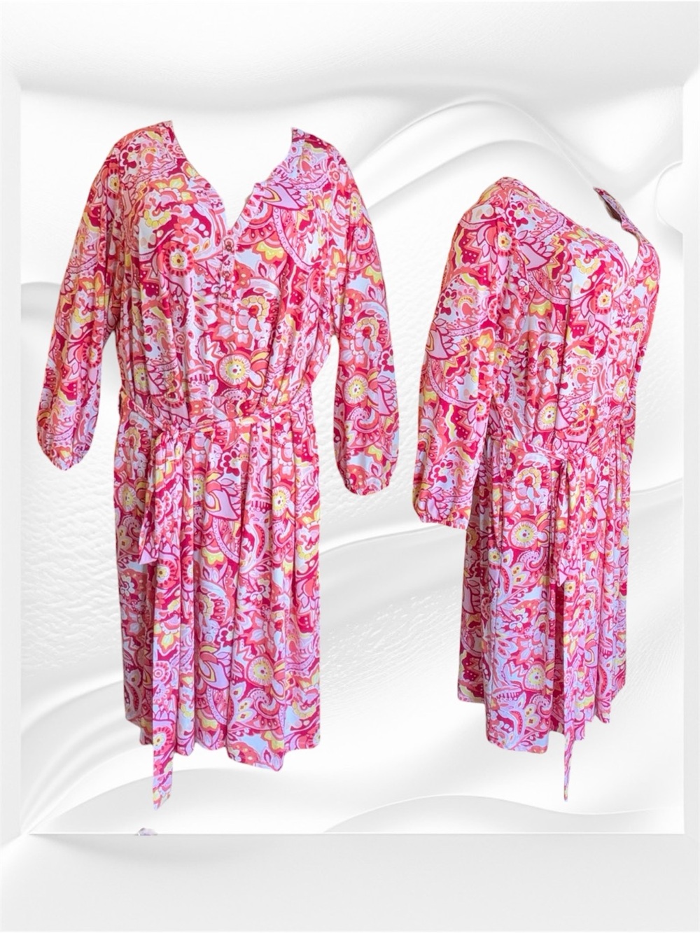 Liz & Me 6X Pink Multi Paisley Peasant Midi Dress